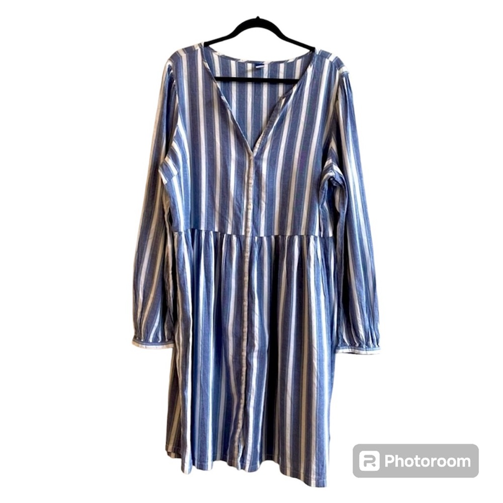 Old Navy Women's Blue & White Stripe Long-Sleeve Mini Swing Dress Size XL Tall